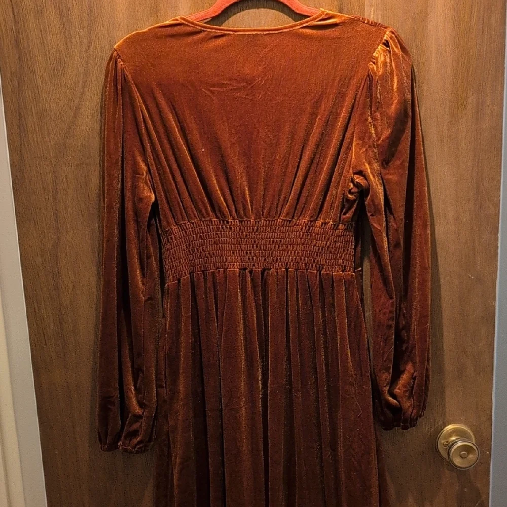 Elegant Velvet Dress in Rich Rust-Brown - Picture 10 of 10